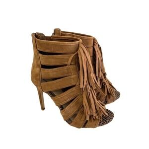 Gianni Bini Heels Boots Saleemah Womens size 7 Desert Brown Fringe open toe